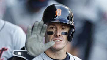 Mar 30, 2024; Chicago, Illinois, USA; Detroit Tigers designated hitter Mark Canha (21) celebrates