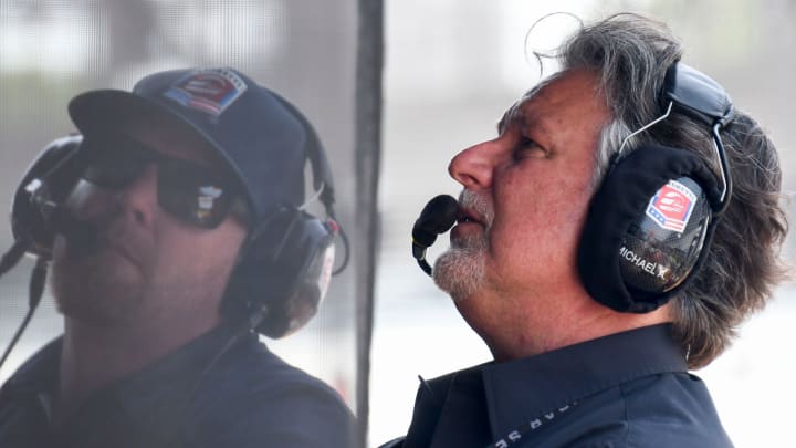 Michael Andretti stands in the pit box Friday, May 19, 2023, during Fast Friday ahead of the 107th running of the Indianapolis 500 at Indianapolis Motor Speedway.