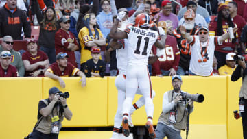 Jan 1, 2023; Landover, Maryland, USA; Cleveland Browns wide receiver Amari Cooper (2) celebrates