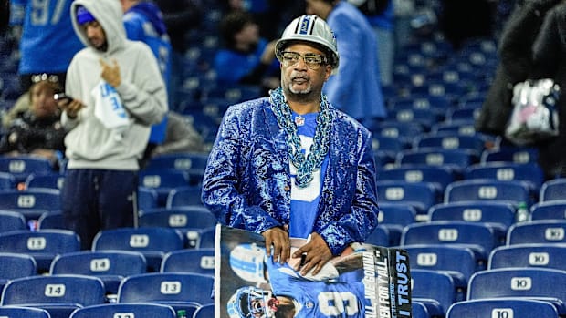 Detroit Lions fans react after the 45-31 loss to the Washington Commanders in the NFC divisional round  