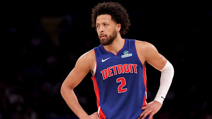 Jan 13, 2025; New York, New York, USA; Detroit Pistons guard Cade Cunningham (2) : Brad Penner-Imagn Images