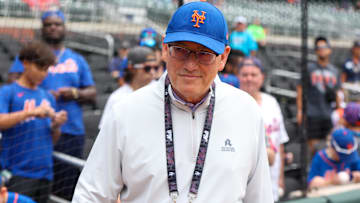 Sep 30, 2024; Atlanta, Georgia, USA; New York Mets owner Steve Cohen on the field before a game against the Atlanta Braves at Truist Park. Mandatory Credit: Brett Davis-Imagn Images