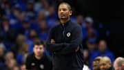 Feb 8, 2025; Lexington, Kentucky, USA; South Carolina Gamecocks head coach Lamont Paris looks on during the first half against the Kentucky Wildcats at Rupp Arena at Central Bank Center. Mandatory Credit: Jordan Prather-Imagn Images