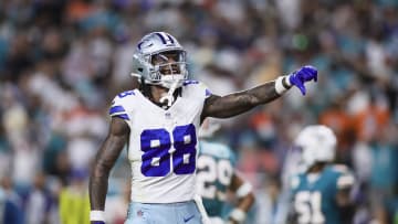 Dec 24, 2023; Miami Gardens, Florida, USA; Dallas Cowboys wide receiver CeeDee Lamb (88) reacts toward Miami Dolphins fans during the fourth quarter at Hard Rock Stadium. Mandatory Credit: Sam Navarro-USA TODAY Sports