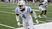 Mississippi Rebels linebacker Suntarine Perkins during pregame activity against the Wake Forest Demon Deacons.