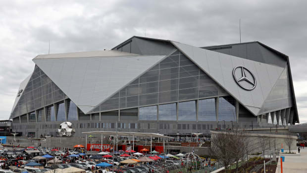 The outside of Mercedes-Benz Stadium in Atlanta, Georgia