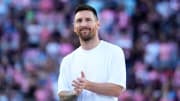Jul 20, 2024; Fort Lauderdale, Florida, USA; Inter Miami CF forward Lionel Messi (10) smiles during a ceremony to honor him after Argentina won the 2024 Copa America final before the match between Inter Miami CF and Chicago Fire FC at Chase Stadium. Mandatory Credit: Rich Storry-USA TODAY Sports