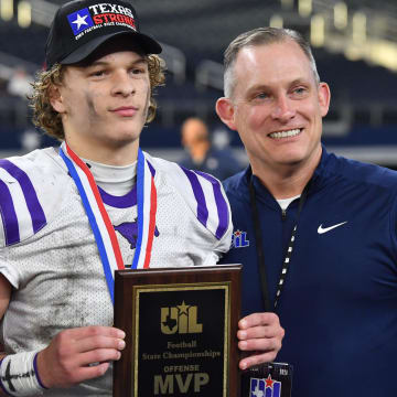 Benjamin's Grayson Rigdon wins Offensive MVP during the UIL Texas state title championship game on Wednesday, Dec. 13, 2023 at AT&T Stadium.