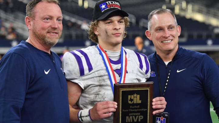 Benjamin's Grayson Rigdon wins Offensive MVP during the UIL Texas state title championship game on Wednesday, Dec. 13, 2023 at AT&T Stadium.