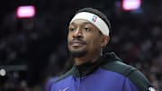 Feb 1, 2025; Portland, Oregon, USA; Phoenix Suns shooting guard Bradley Beal (3) looks on before the game against the Portland Trail Blazers at Moda Center. Mandatory Credit: Soobum Im-Imagn Images