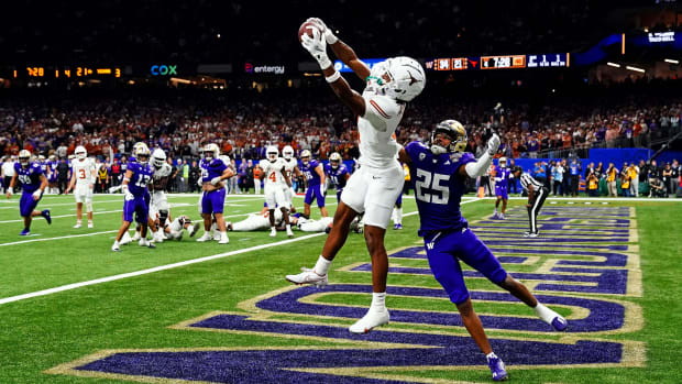 Jan 1, 2024; New Orleans, LA, USA; Texas Longhorns wide receiver Adonai Mitchell (5) catches a