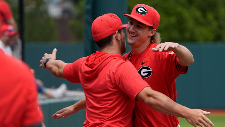 Georgia gets fired up before the start of a NCAA Regionals game against Binghamton in Athens, Ga., on Friday, May 30, 2025.