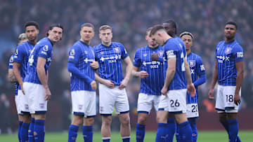 Ipswich players in action against Aston Villa