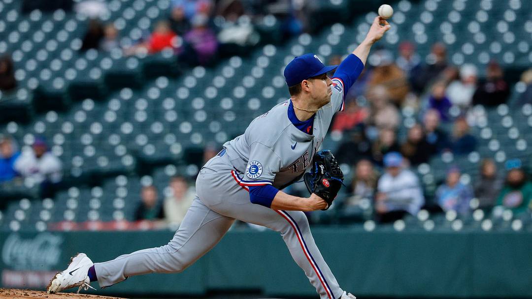 May 18, 2026; Denver, Colorado, USA; Texas Rangers starting pitcher MacKenzie Gore (1) pitches in the first inning against the Colorado Rockies at Coors Field. Mandatory Credit: Isaiah J. Downing-Imagn Images