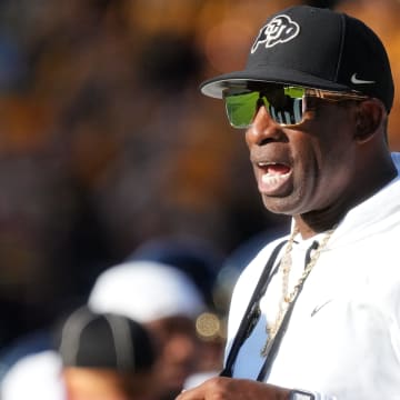 Oct 7, 2023; Tempe, Arizona, USA; Colorado Buffaloes head coach Deion Sanders yells out from the sidelines as his team takes on the ASU Sun Devils at Mountain America Stadium.