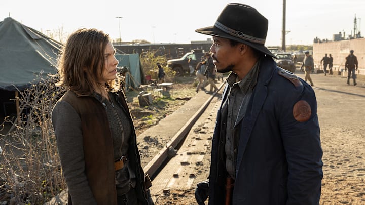 Lauren Cohan as Maggie Rhee, Gaius Charles as Armstrong - The Walking Dead: Dead City _ Season 2, Episode 2 - Photo Credit: Robert Clark/AMC