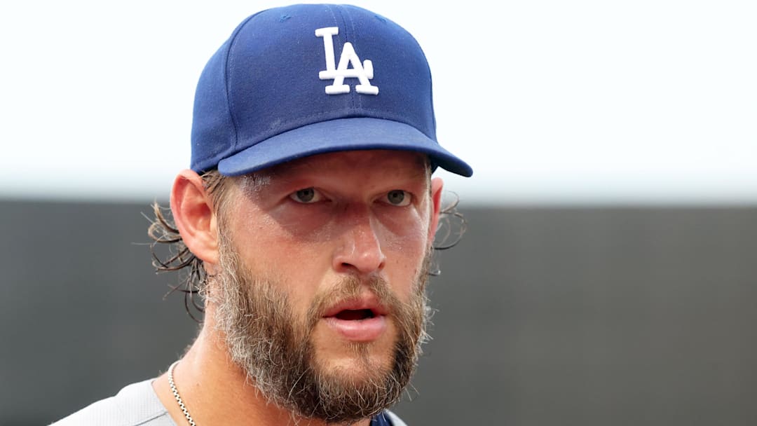 Los Angeles Dodgers starting pitcher Clayton Kershaw (22) looks on before the game against the Tampa Bay Rays at George M. Steinbrenner Field. 