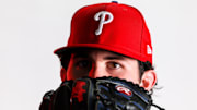 Feb 23, 2023; Clearwater, FL, USA; Philadelphia Phillies pitcher Andrew Painter (76) during photo day at BayCare Ballpark. 