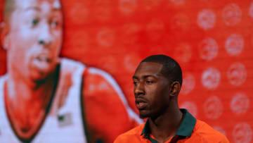 Oct 26, 2016; Charlotte, NC, USA; Davon Reed of the Miami Hurricanes speaks to the media during ACC Operation Basketball at The Ritz-Carlton. Mandatory Credit: Jim Dedmon-USA TODAY Sports