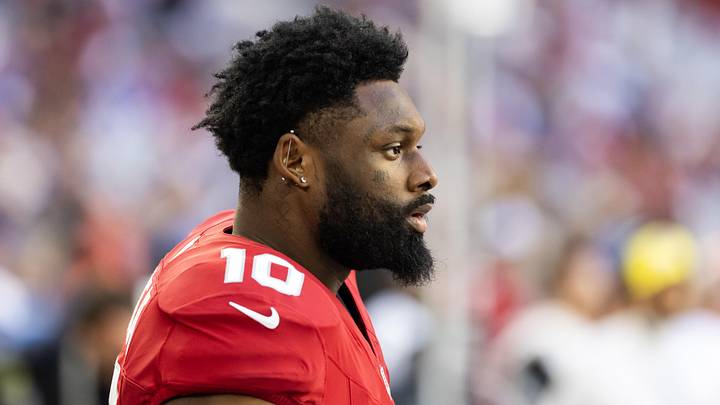 Dec 7, 2025; Glendale, Arizona, USA; Arizona Cardinals linebacker Josh Sweat (10) against the Los Angeles Rams at State Farm Stadium. Mandatory Credit: Mark J. Rebilas-Imagn Images