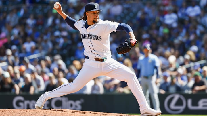 Seattle Mariners starting pitcher Luis Castillo throws during a game against the Tampa Bay Rays on Aug. 28 at T-Mobile Park. Seattle Mariners starting pitcher Luis Castillo throws during a game against the Tampa Bay Rays on Aug. 28 at T-Mobile Park.