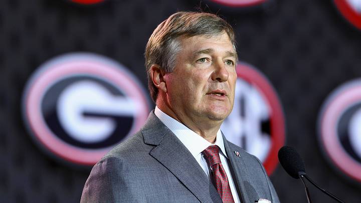 Jul 21, 2026; Tampa, FL, USA; Georgia Bulldogs head coach Kirby Smart speaks to the press during SEC Football Kickoff Media Day at the Tampa Marriott. Mandatory Credit: Nathan Ray Seebeck-Imagn Images