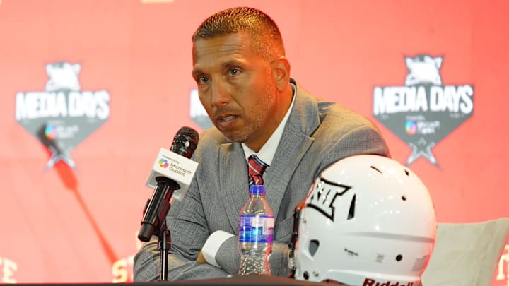 Jul 8, 2025; Frisco, TX, USA; Iowa State head coach Matt Campbell addresses the media during 2025 Big 12 Football Media Days at The Star. Mandatory Credit: Raymond Carlin III-Imagn Images Jul 8, 2025; Frisco, TX, USA; Iowa State head coach Matt Campbell addresses the media during 2025 Big 12 Football Media Days at The Star. Mandatory Credit: Raymond Carlin III-Imagn Images