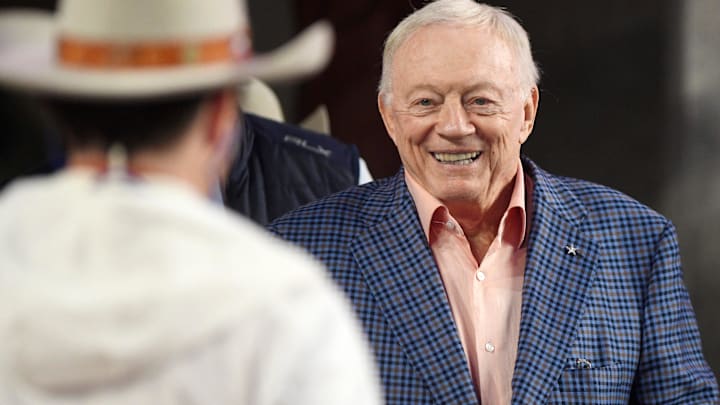 Dallas Cowboys owner and general manager Jerry Jones attends the Big 12 football between Texas Tech and Texas at Darrell K. Royal-Texas Memorial Stadium in Austin.