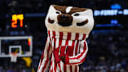 Mar 22, 2025; Denver, CO, USA; The Wisconsin Badgers mascot performs during the first half in the second round of the NCAA Tournament at Ball Arena.