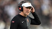 Sep 13, 2025; West Lafayette, Indiana, USA; Southern California Trojans head coach Lincoln Riley stands on the sidelines during the first quarter against the Purdue Boilermakers at Ross-Ade Stadium. Mandatory Credit: Marc Lebryk-Imagn Images