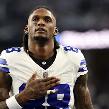 Jan 14, 2024; Arlington, Texas, USA; Dallas Cowboys wide receiver CeeDee Lamb (88) before the 2024 NFC wild card game against the Green Bay Packers at AT&T Stadium. Mandatory Credit: Kevin Jairaj-Imagn Images