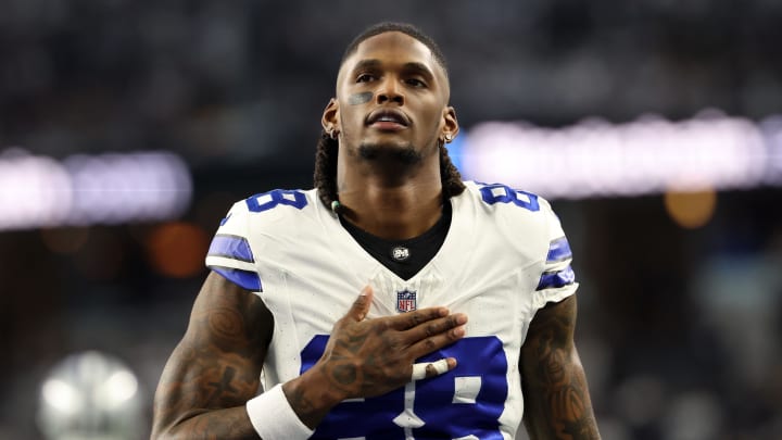 Jan 14, 2024; Arlington, Texas, USA; Dallas Cowboys wide receiver CeeDee Lamb (88) before the 2024 NFC wild card game against the Green Bay Packers at AT&T Stadium. Mandatory Credit: Kevin Jairaj-USA TODAY Sports