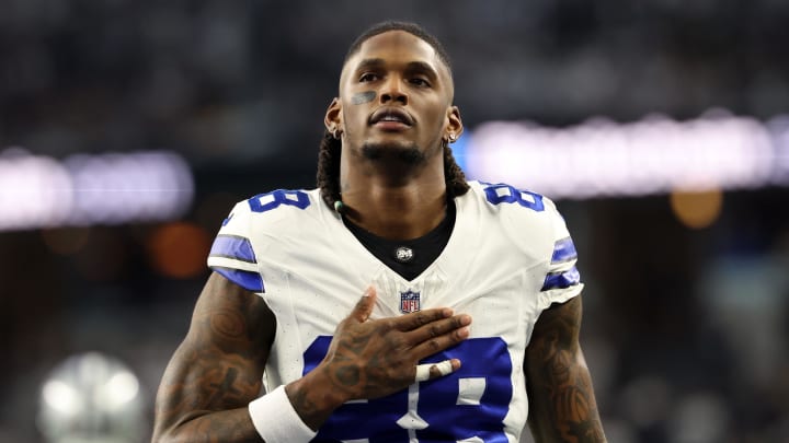 Jan 14, 2024; Arlington, Texas, USA; Dallas Cowboys wide receiver CeeDee Lamb (88) before the 2024 NFC wild card game against the Green Bay Packers at AT&T Stadium. Mandatory Credit: Kevin Jairaj-USA TODAY Sports