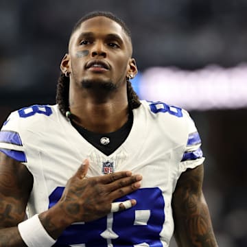 Jan 14, 2024; Arlington, Texas, USA; Dallas Cowboys wide receiver CeeDee Lamb (88) before the 2024 NFC wild card game against the Green Bay Packers at AT&T Stadium. 