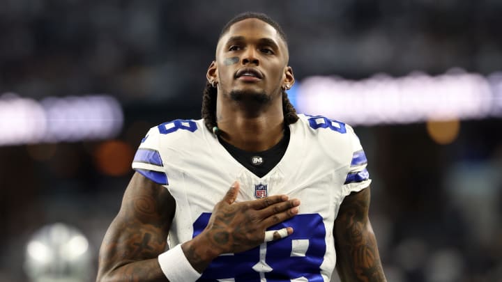 Jan 14, 2024; Arlington, Texas, USA; Dallas Cowboys wide receiver CeeDee Lamb (88) before the 2024 NFC wild card game against the Green Bay Packers at AT&T Stadium. Mandatory Credit: Kevin Jairaj-USA TODAY Sports