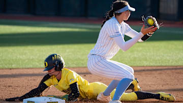 Oregon leadoff hitter Kai Luschar swiped another base in the first inning for the Ducks and slapped two hits, but the offense went stagnant in a 5-0 loss to Michigan at the Big Ten tournament.