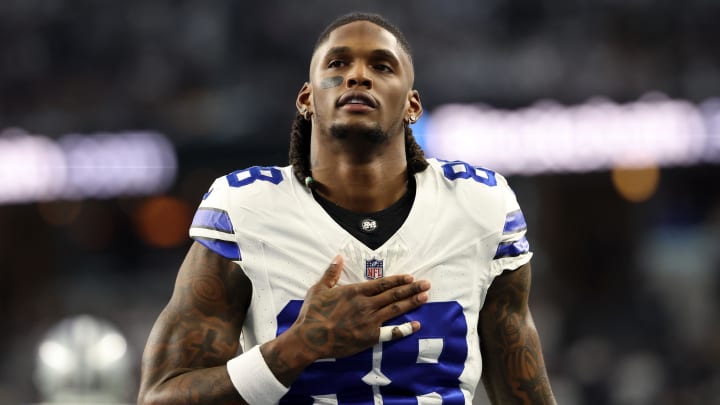 Jan 14, 2024; Arlington, Texas, USA; Dallas Cowboys wide receiver CeeDee Lamb (88) before the 2024 NFC wild card game against the Green Bay Packers at AT&T Stadium. Mandatory Credit: Kevin Jairaj-USA TODAY Sports
