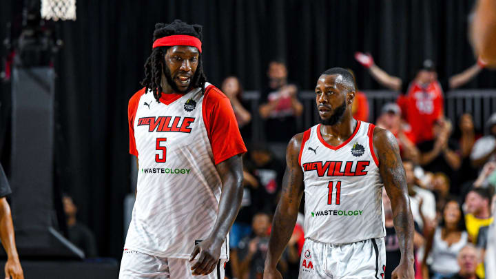 The Ville forward Montrezl Harrell (5) and guard Chris Jones (11)