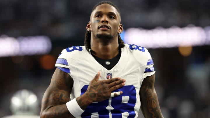 Jan 14, 2024; Arlington, Texas, USA; Dallas Cowboys wide receiver CeeDee Lamb (88) before the 2024 NFC wild card game against the Green Bay Packers at AT&T Stadium. Mandatory Credit: Kevin Jairaj-USA TODAY Sports