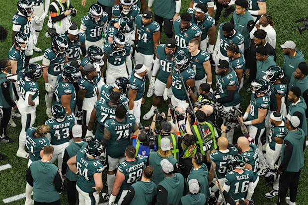 Former Alabama Crimson Tide offensive lineman Land Dickerson of the Philadelphia Eagles in Super Bowl LIX.