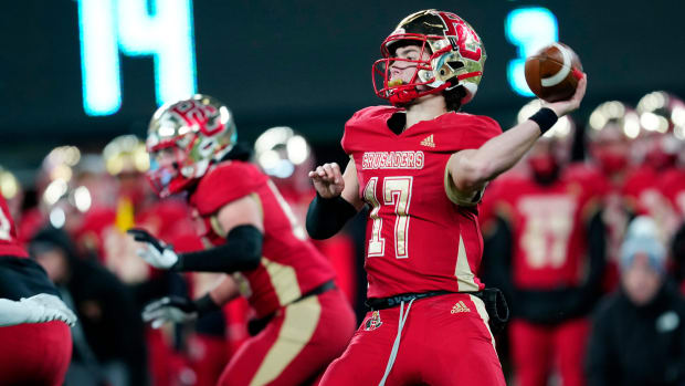 Dominic Campanile gets ready to throw a pass to a Bergen Catholic teammate, Tuesday, November 28, 2023.