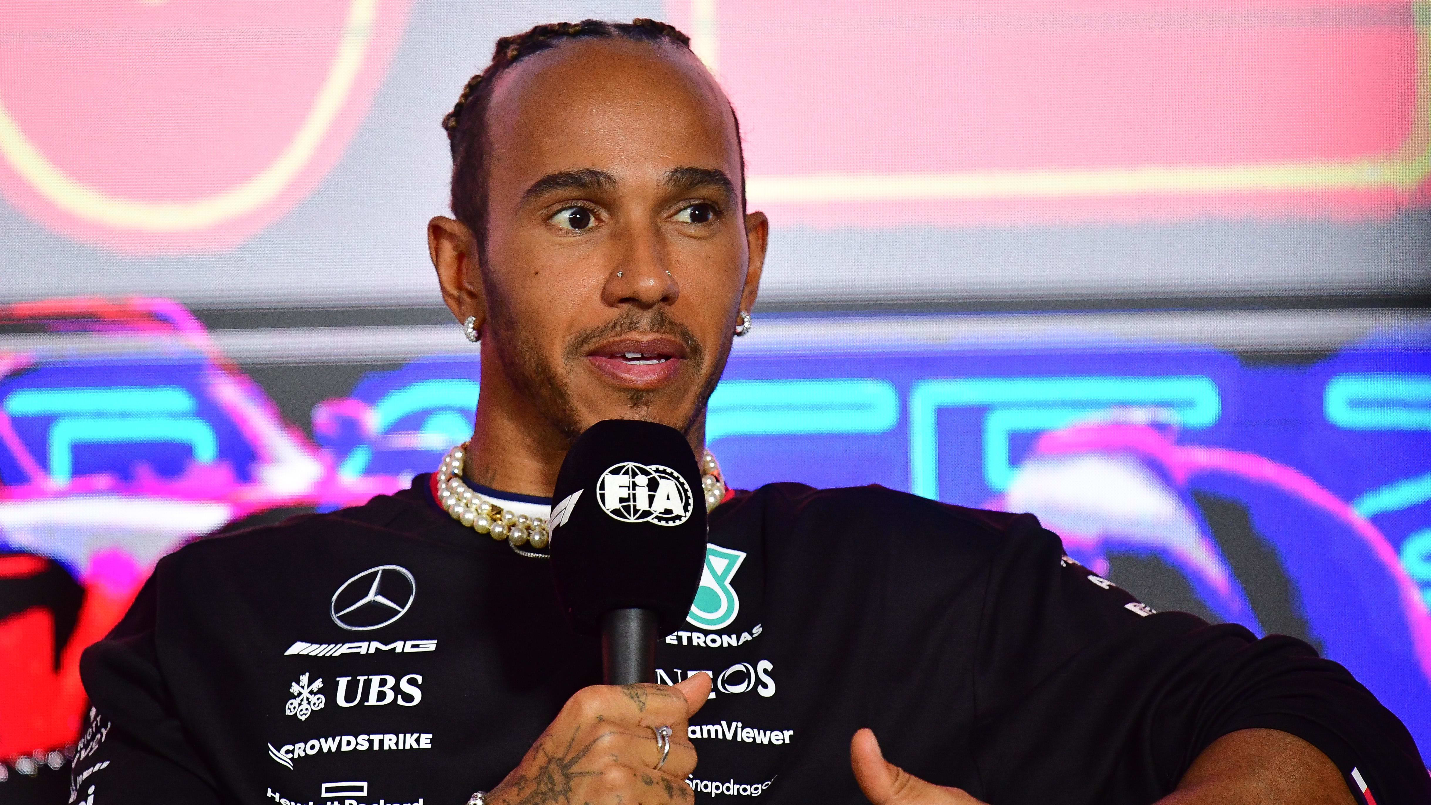 Nov 15, 2023; Las Vegas, Nevada, USA; Mercedes AMG Petronas driver Lewis Hamilton of Great Britain