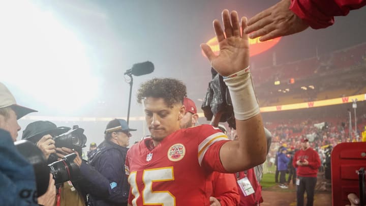 Kansas City Chiefs quarterback Patrick Mahomes leaves the field after beating the Tampa Bay Buccaneers at Arrowhead Stadium