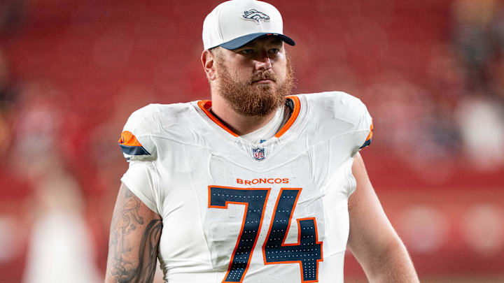 August 9, 2025; Santa Clara, California, USA; Denver Broncos guard Ben Powers (74) after the game against the San Francisco 49ers at Levi's Stadium. Mandatory Credit: Kyle Terada-Imagn Images August 9, 2025; Santa Clara, California, USA; Denver Broncos guard Ben Powers (74) after the game against the San Francisco 49ers at Levi's Stadium. Mandatory Credit: Kyle Terada-Imagn Images