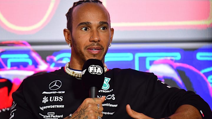 Nov 15, 2023; Las Vegas, Nevada, USA; Mercedes AMG Petronas driver Lewis Hamilton of Great Britain