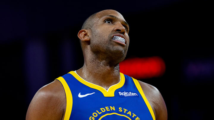 Mar 10, 2026; San Francisco, California, USA; Golden State Warriors center Al Horford (20) during overtime against the Chicago Bulls at Chase Center. Mandatory Credit: Bob Kupbens-Imagn Images