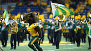 NDSU's Thundar takes the field with the band before the game against SDSU at the Fargodome Friday, Dec. 14, in the FCS playoffs in Fargo.

Sdsu Vs Ndsu 011