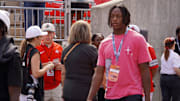 Sept. 21, 2024; Columbus, Ohio, USA; Glassboro (New Jersey) athlete Xavier Sabb watches warm-ups before Ohio State's game against the Marshall University Thundering Herd at Ohio Stadium.