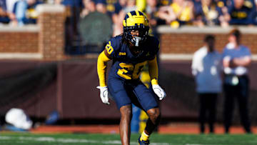 Jyaire Hill drops back in coverage for Michigan