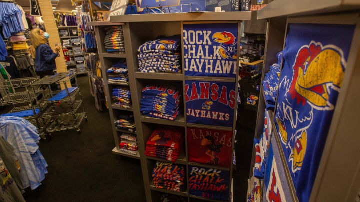 Everything from shirts to cutting boards feature the Kansas Jayhawk as shoppers look for gear to support their team Tuesday morning at Rally House, 5918 S.W. 21st St.